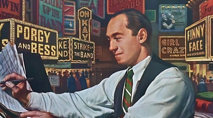 Gershwin. “Rhapsody in Blue” Gershwin compone “Rhapsody in Blue”. Illustrazione di John Hancock.