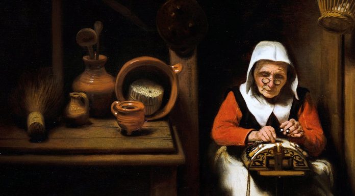 Mozart. “Die Alte, K 517” “The Old Lacemaker”. Nicolaes Maes