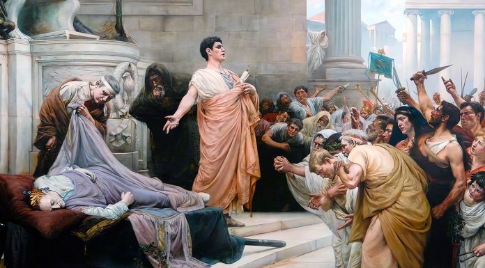 “Il signore del tempo” di Giuseppe Lipparini Mark Antony reading Caesar’s will, di George Edward Robertson