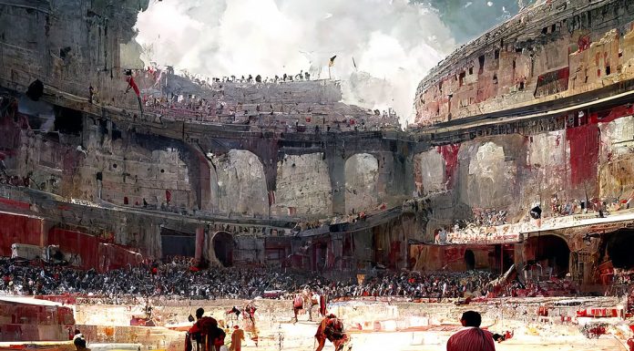 “L’anfiteatro Flavio nei suoi venti secoli di storia” di Mariano Colagrossi Anfiteatro Flavio. Immagine generata da Midjourney su richiesta di Gabriella Dodero