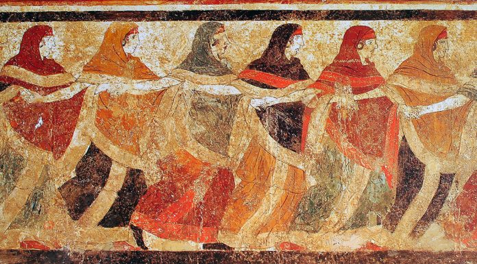 “Cenno storico sull’antichissima città di Ruvo nella Peucezia” di Giovanni Jatta Donne danzanti, affresco a secco su tufo. Tomba di Ruvo di Puglia.