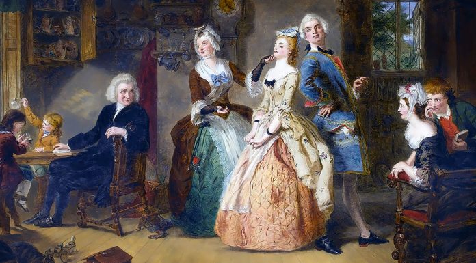 “Il vicario di Wakefield” di Oliver Goldsmith Measuring Heights : A scene from Oliver Goldsmith’s “The Vicar of Wakefield”, William Powell Frith (1863)