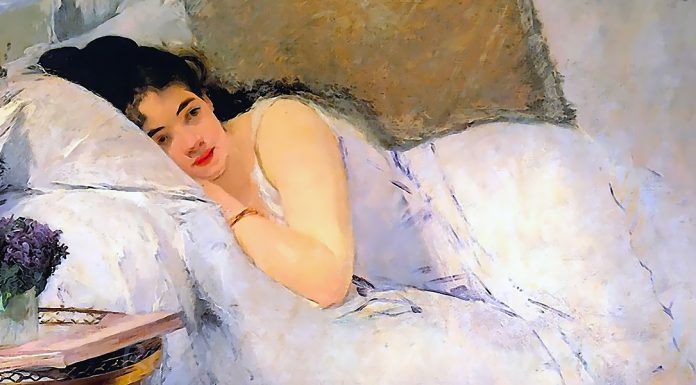 “Gli occhi cerchiati d’azzurro” di Amalia Guglielminetti Woman Awakening, Eva Gonzales (1876)