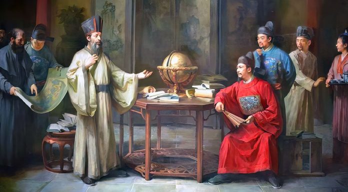 “Della Cina. Libro secondo” di Daniello Bartoli Matteo Ricci e Xu Guangqi in una illustrazione.