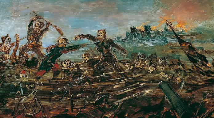 “I colloqui con la morte” di Mario Mariani Dance of death on the battlefield in front of burning ruins, Anton Romako (c.1882 – c.1885)