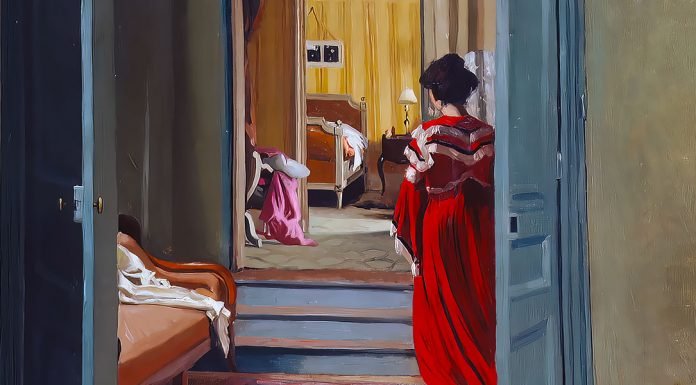 “Il mistero della camera gialla” di Gaston Leroux Félix Vallotton, 1903 – Intérieur avec femme en rouge de dos