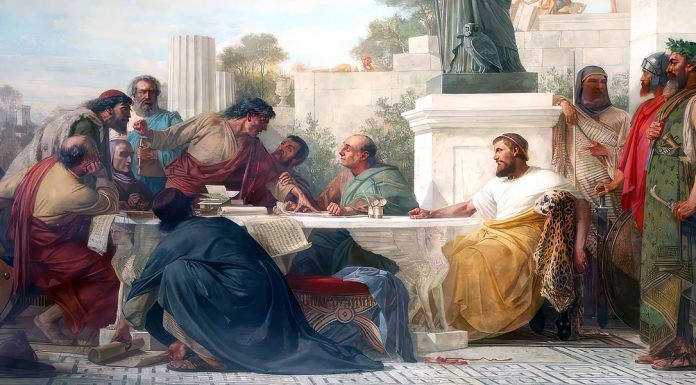 “Giuliano l’apostata” di Corrado Barbagallo Julian the Apostate Presiding at a Conference of Sectarians, Edward Armitage