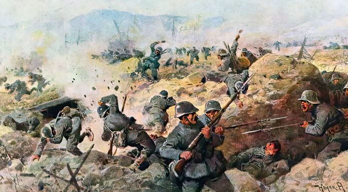 “Caporetto, perché?” di Luigi Capello Le truppe austro-ungariche riconquistano il Monte Santo, il 27 ottobre 1917, durante la battaglia di Caporetto. Arthur Heyer (1872-1931)