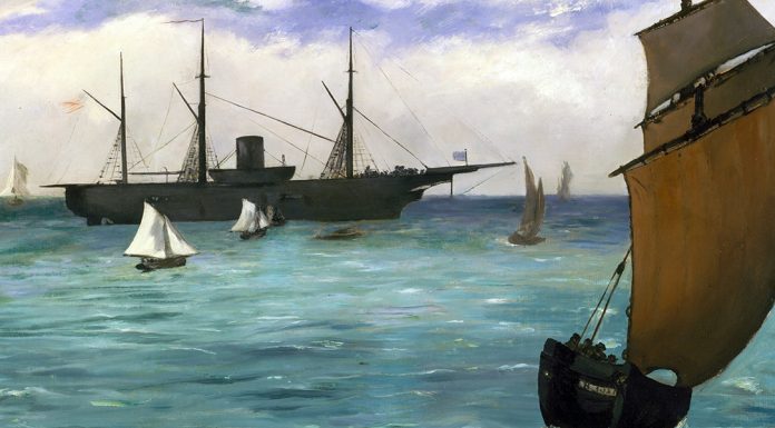 “La nave pirata” di Gennaro Pagano di Melito Fishing boat coming in before the wind (The Kearsarge in Boulogne), Edouard Manet (1864)
