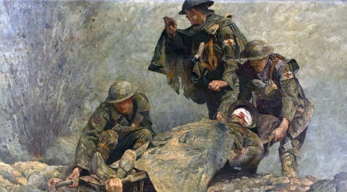 “Scene della grande Guerra. 2, 1915” di Luigi Barzini “World War I: stretcher bearers of the Royal Army Medical”. Gilbert Rogers
