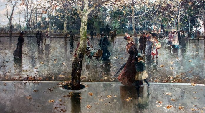 “Ricordi d’un viaggio in Sicilia” di Edmondo De Amicis Ultime foglie (Il viale della Libertà in una giornata di pioggia), Michele Catti (1906)