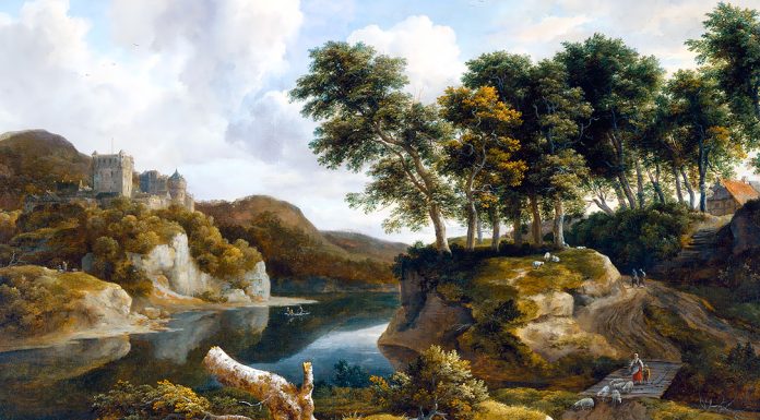 Beethoven. “Opera 12 n° 1” River Landscape with a Castle on a High Cliff. Jacob van Ruisdael