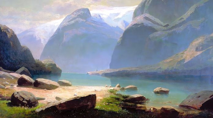 “Valsolda” e “Poesia dispersa” di Antonio Fogazzaro Lake in the Swiss mountains, Aleksey Savrasov (1866)