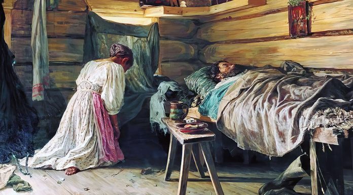 “La contadina Mitte-Lange” di Clara Viebig “Sick Husband”. Vassily Maximov