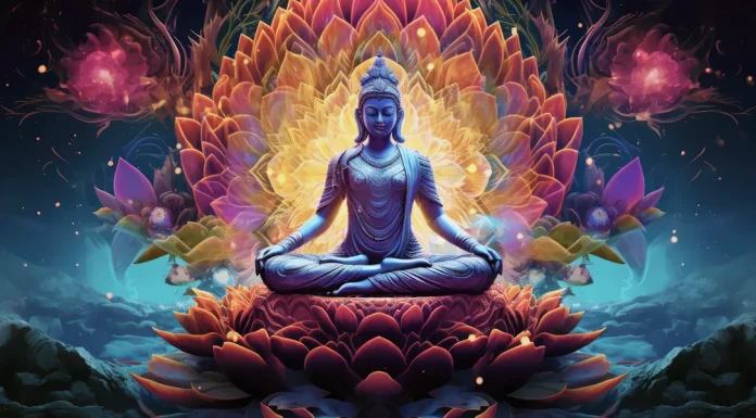 “Sādhanā” di Rabindranath Tagore Brahma, the Hindu god of creation, emerges from a lotus flower. License CC BY 4.0 DEED