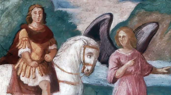 “San Dalmazzo martire e Compagni” di Alfonso Maria Riberi Affresco rappresentante San Dalmazzo guidato nel guado da un angelo