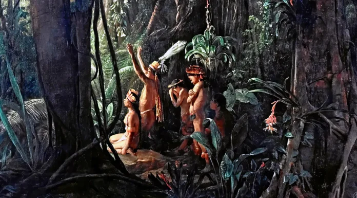 “La città dell’oro” di Emilio Salgari Amazonian Indians Worshiping the Sun God. François-Auguste Biard
