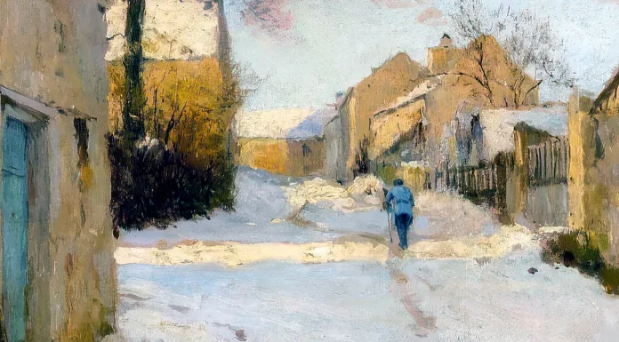 “L’uomo che camminava per le strade” di Silvio D’Arzo A Village Street in Winter, Alfred Sisley (1893)