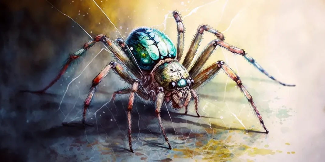 Spider in watercolour. Midjourney AI, prompted by Netha Hussain