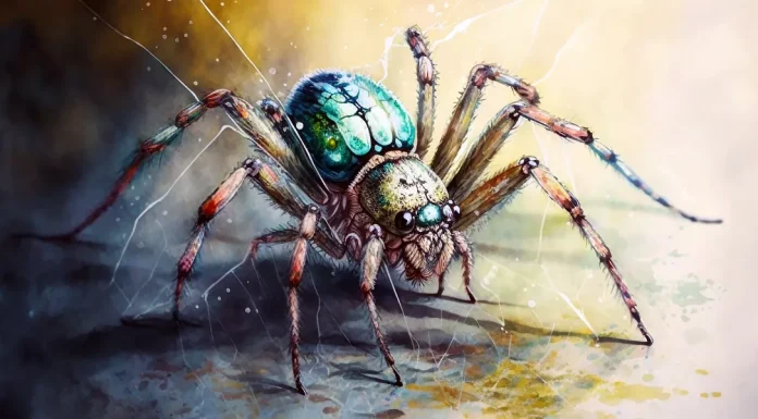 “Le meraviglie dell’istinto negli insetti” di Jean Henri Fabre Spider in watercolour. Midjourney AI, prompted by Netha Hussain