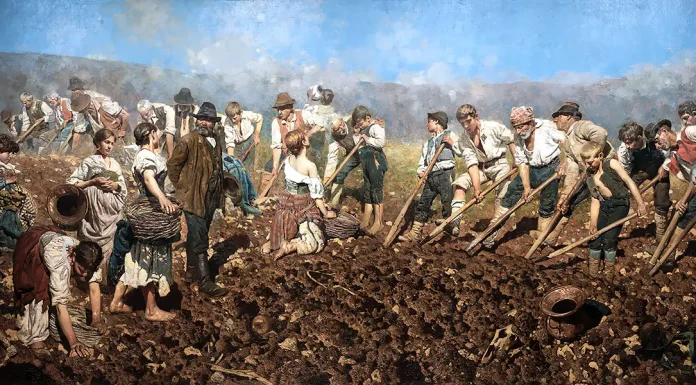 “Sulle condizioni attuali della classe agricola e principalmente dei lavoratori della terra in Italia” di Agostino Bertani Alla vanga, Arnaldo Ferraguti (1890)