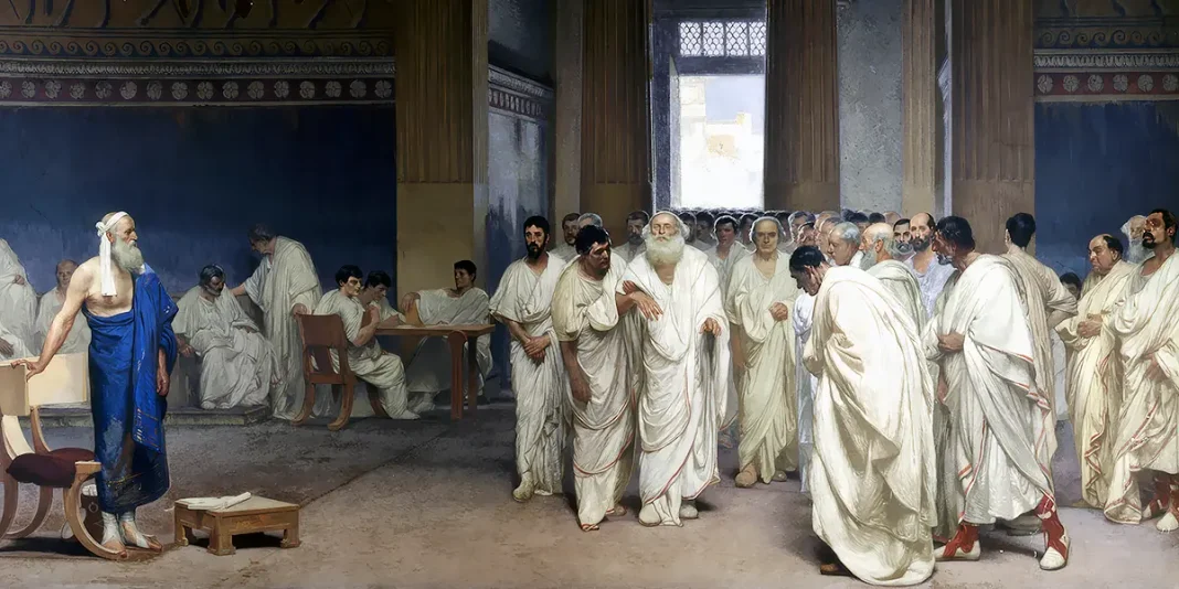 Appius Claudius Cieco accompanied by senators in the Curia, symbol of the power of Rome in the Republican era, Cesare Maccari (c.1882-1888)