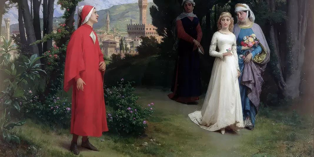 First meeting of Dante and Beatrice. Raffaele Giannetti