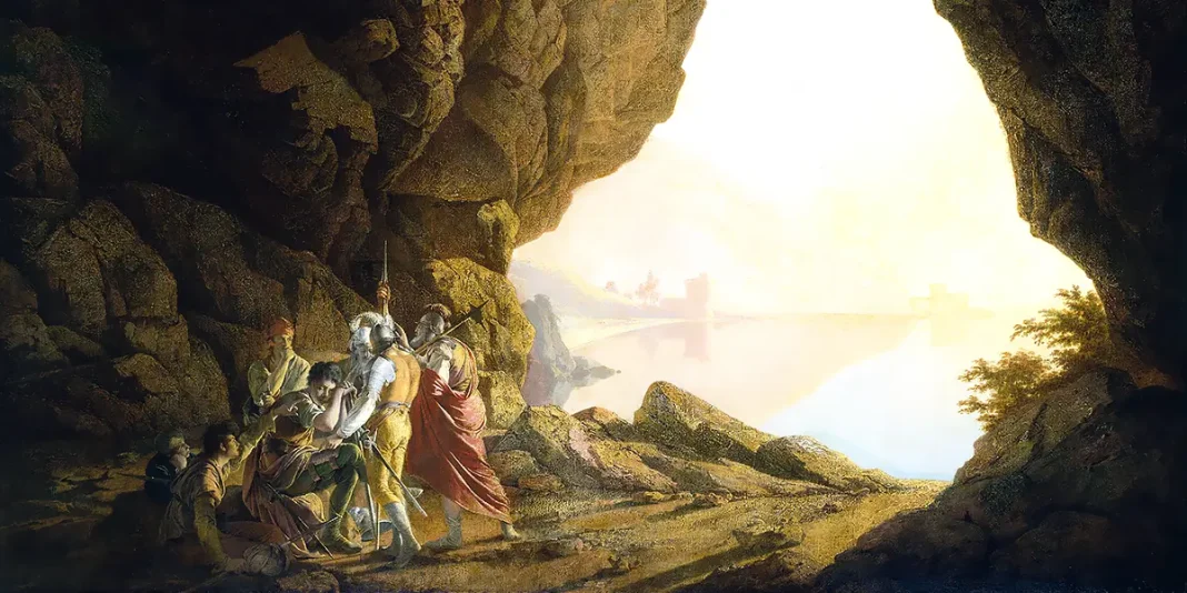 Grotto by the Seaside in the Kingdom of Naples with Banditti, Sunset. Grotto by the Seaside in the Kingdom of Naples with Banditti, Sunset Joseph Wright of Derby