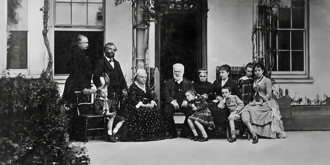 Victor Hugo at Hauteville House in 1878 with his family and friends