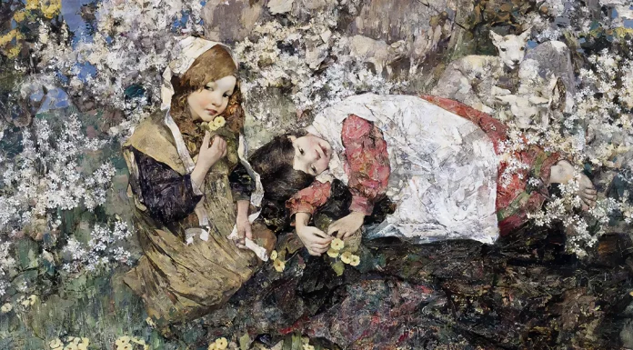 “Frühlingsglaube, Op. 20 n° 2, D. 686” di Franz Schubert “Idyll in Spring”. Edward Atkinson Hornel