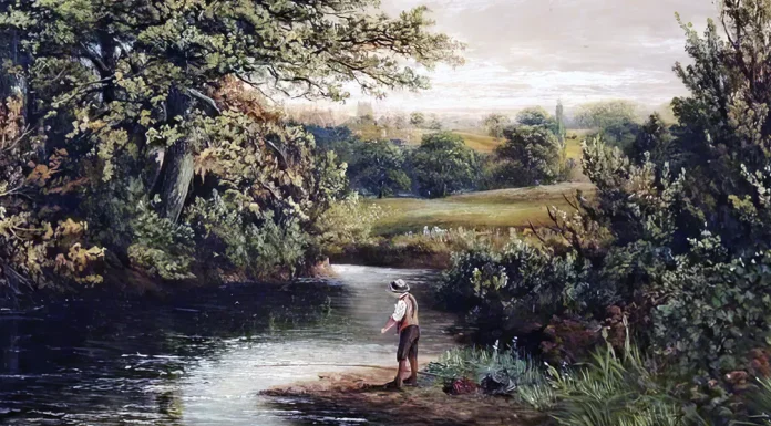 “Die Forelle, Op. 32, D. 550” di Franz Schubert A Boy Fishing in a Wooded River Landscape. Benjamin Hold