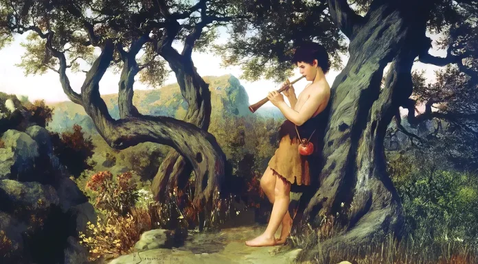 “Sonata in Si minore per flauto traverso e clavicembalo, BWV 1030” di Johann Sebastian Bach Shepherd playing flute. Henryk Siemiradzki