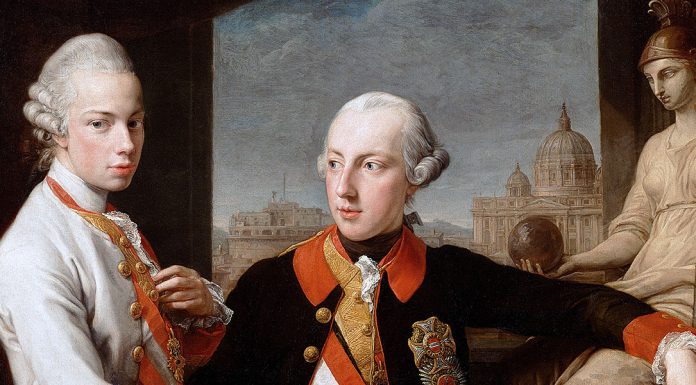 “Concerto per pianoforte e orchestra n° 19 in Fa maggiore, K 459” di Wolfgang Amadeus Mozart Pietro Leopoldo, granduca di Toscana (a sinistra), e Giuseppe II Imperatore durante un soggiorno a Roma in un ritratto di Pompeo Batoni.