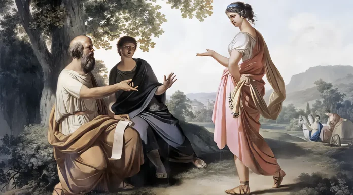 “Eutifrone” di Plato (Platone) “Socrate con un discepolo e Diotima”. Franz Caucig