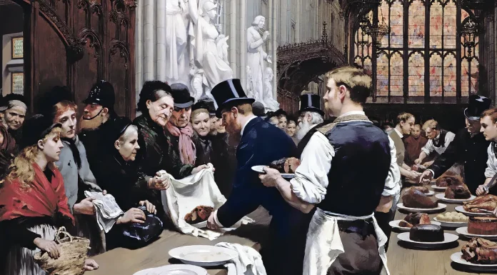 “Saggi sopra alcune questioni non ancora risolute d’economia politica” di John Stuart Mill Distributing Left-overs to the Poor after the Lord Mayor’s Banquet at the Guildhall, 1882. Adrien Emmanuel Marie
